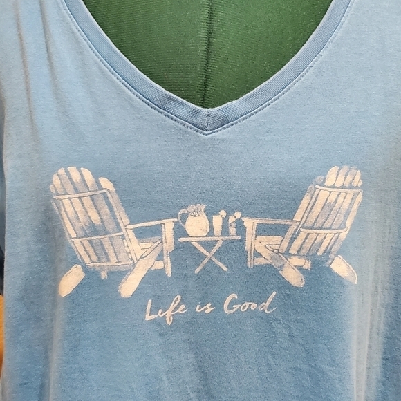 LIFE IS GOOD BLUE SHORT SLEEVE T-SHIRT CRUSHER PATIO PORCH SUMMER WOMEN LARGE - Picture 6 of 14